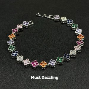 IMG_9809 Copper alloy 5A zircon bracelet dopamine four-leaf clover tennis bracelet vintage colourful