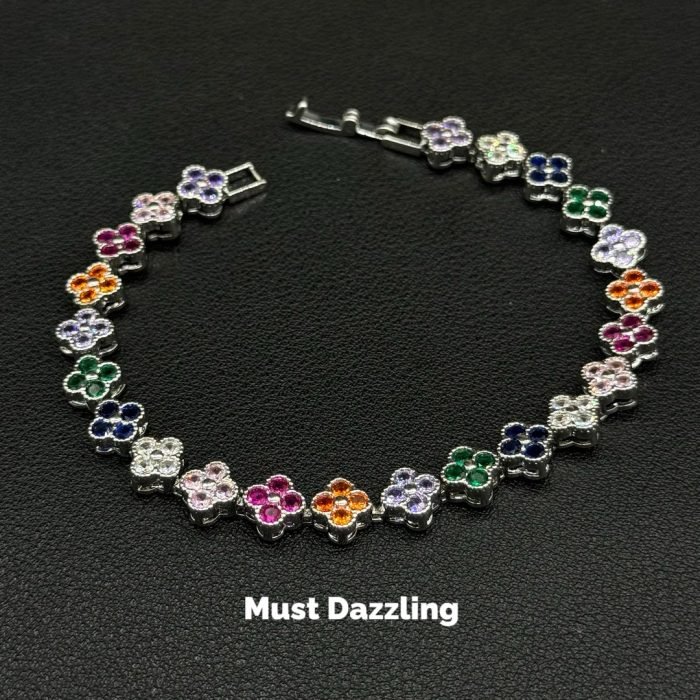 Copper alloy 5A zircon bracelet dopamine four-leaf clover tennis bracelet vintage colourful