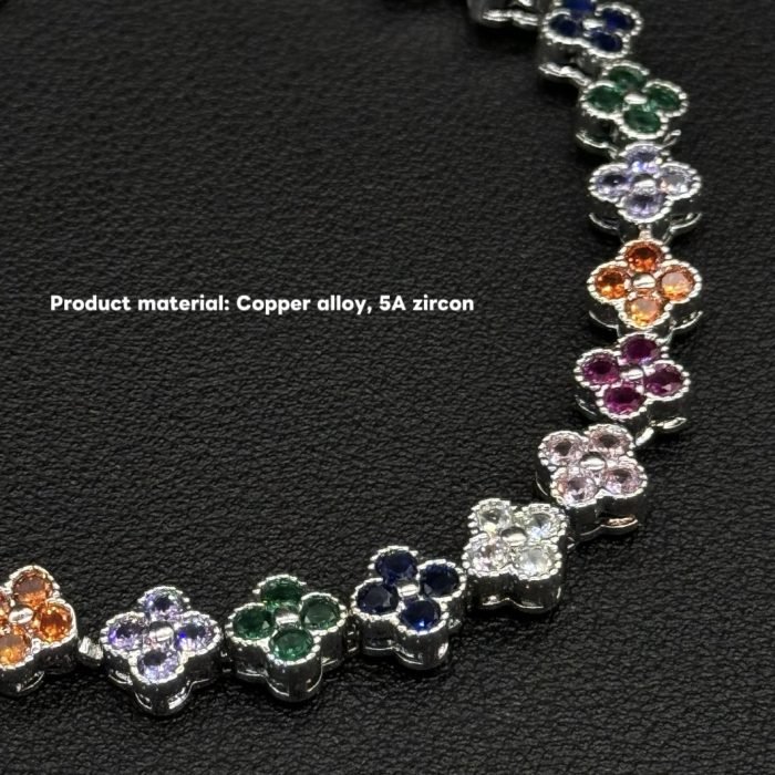Copper alloy 5A zircon bracelet dopamine four-leaf clover tennis bracelet vintage colourful