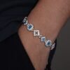 925 Sterling Silver 5A Zirconia Bracelet - Glacier Heart Square Cut Blue Sugar Stone Design, Luxury Plated Fashion Jewelry