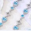 925 Sterling Silver 5A Zirconia Bracelet - Glacier Heart Square Cut Blue Sugar Stone Design, Luxury Plated Fashion Jewelry
