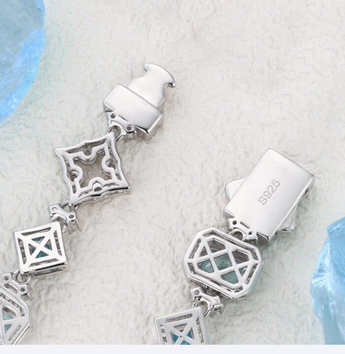 925 Sterling Silver 5A Zirconia Bracelet - Glacier Heart Square Cut Blue Sugar Stone Design, Luxury Plated Fashion Jewelry