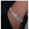 925 Sterling Silver 5A Zirconia Bracelet - Glacier Heart Square Cut Blue Sugar Stone Design, Luxury Plated Fashion Jewelry