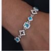 925 Sterling Silver 5A Zirconia Bracelet - Glacier Heart Square Cut Blue Sugar Stone Design, Luxury Plated Fashion Jewelry