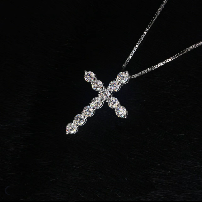 925 silver Moissanite cross necklace hand-inlaid diamond pendant