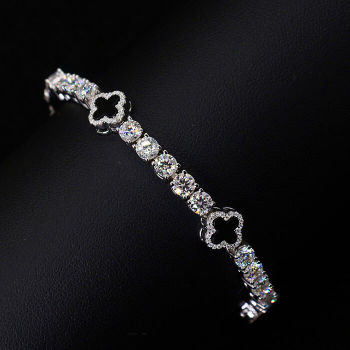 925 Sterling Silver Moissanite Clover Tennis Bracelet | Dainty & Sparkling Jewelry Gift