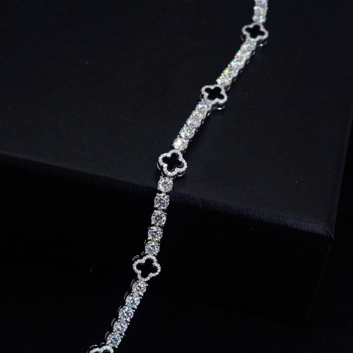 925 Sterling Silver Moissanite Clover Tennis Bracelet | Dainty & Sparkling Jewelry Gift