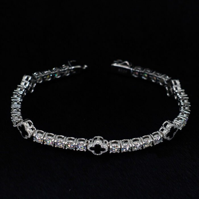 925 Sterling Silver Moissanite Clover Tennis Bracelet | Dainty & Sparkling Jewelry Gift