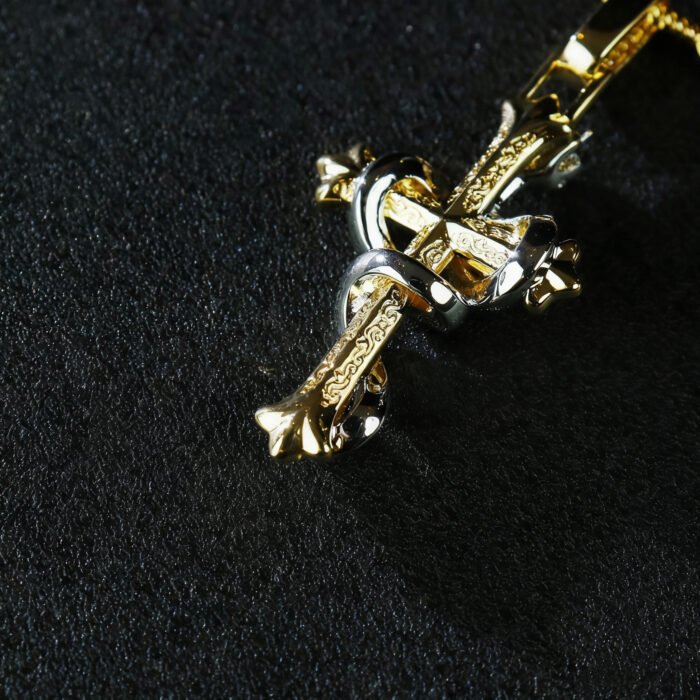 Double-Sided King Snake Cross Pendant | Brass Alloy 5A Cubic Zirconia Carved Style