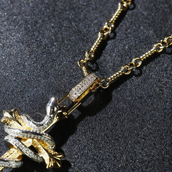 Double-Sided King Snake Cross Pendant | Brass Alloy 5A Cubic Zirconia Carved Style