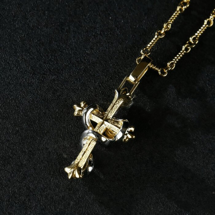 Double-Sided King Snake Cross Pendant | Brass Alloy 5A Cubic Zirconia Carved Style