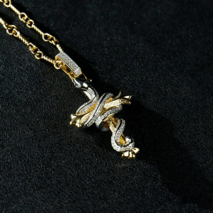 Double-Sided King Snake Cross Pendant | Brass Alloy 5A Cubic Zirconia Carved Style