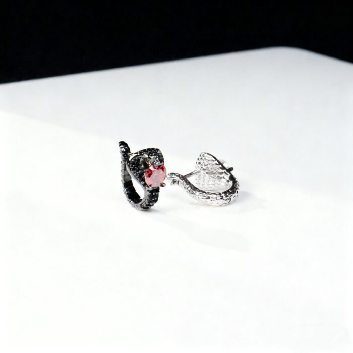 Brass Alloy Moissanite Earrings - King Snake Heart Design Premium Moissanite Silver Needle Style