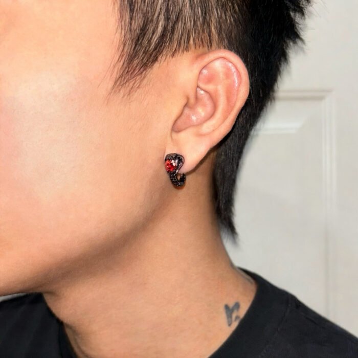 Brass Alloy Moissanite Earrings - King Snake Heart Design Premium Moissanite Silver Needle Style