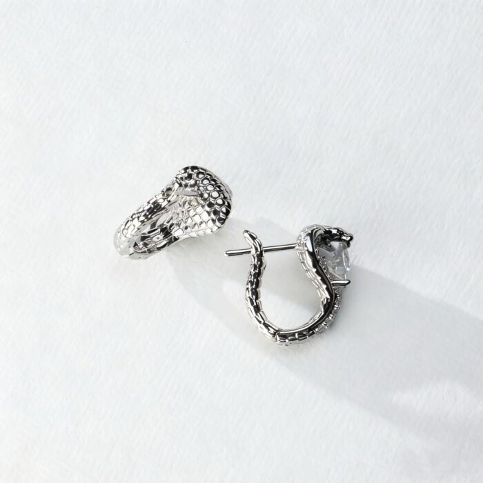 Brass Alloy Moissanite Earrings - King Snake Heart Design Premium Moissanite Silver Needle Style