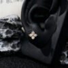 Brass Alloy Moissanite Stud Earrings - Four-Leaf Clover Designer High-End Luxury Trendy Style