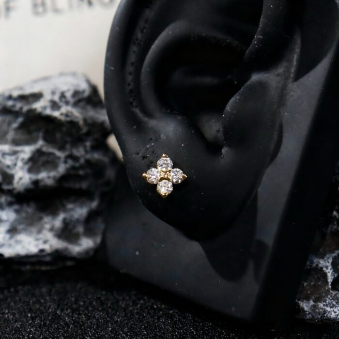 Brass Alloy Moissanite Stud Earrings - Four-Leaf Clover Designer High-End Luxury Trendy Style