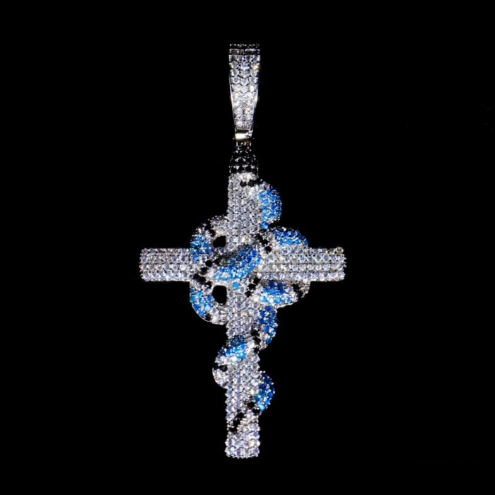 Brass Alloy 5A CZ Pendant Necklace - Coral Snake Cross Hip Hop Trendy Design