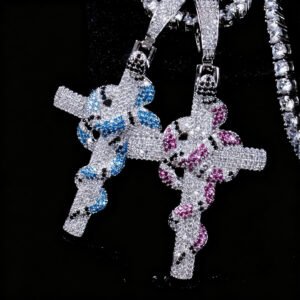 IMG_0657 Brass Alloy 5A CZ Pendant Necklace - Coral Snake Cross Hip Hop Trendy Design
