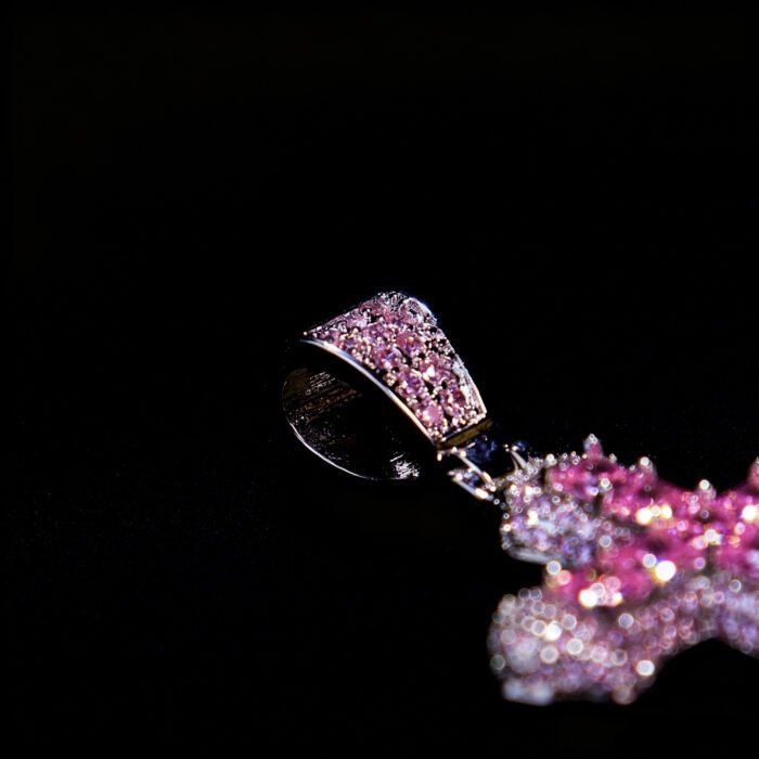 Hip Hop Cross Necklace - Brass Alloy Synthetic CZ Pendant Retro Pink & Blue Trendy Design