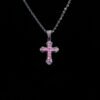 Hip Hop Cross Necklace - Brass Alloy Synthetic CZ Pendant Retro Pink & Blue Trendy Design