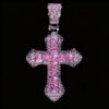 Hip Hop Cross Necklace - Brass Alloy Synthetic CZ Pendant Retro Pink & Blue Trendy Design
