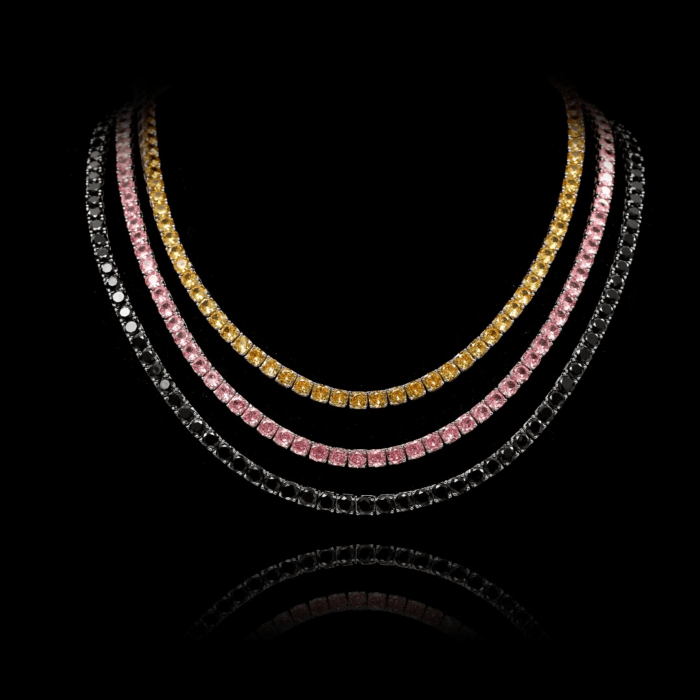 925 Sterling Silver 5A CZ Tennis Necklace - Pink Gold Black Minimalist Luxury Square Sugar Designer Style