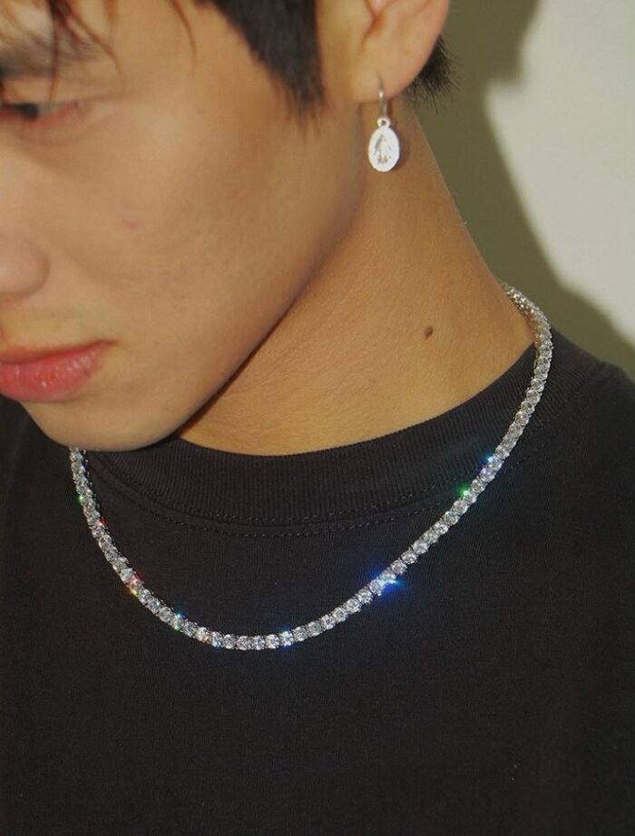 5A Zircon Copper Alloy Tennis Chain Necklace - 4mm Fully Iced Out Hip Hop Cuban Link