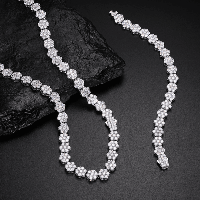 High-End 925 Sterling Silver Moissanite Bracelet & Necklace Set - D Color Full Paved Bling Hip Hop Snowflake Design