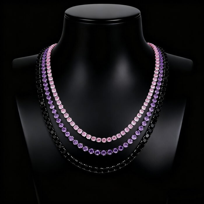 925 Sterling Silver 5A CZ Tennis Necklace - Pink Gold Black Minimalist Luxury Square Sugar Designer Style